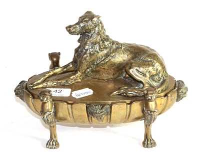 Lot 42 - Bronze inkwell with mounted hound