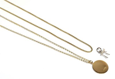 Lot 64 - A 9 carat gold medical pendant on a 9 carat gold chain, length 51cm; a 9 carat gold fox tail...