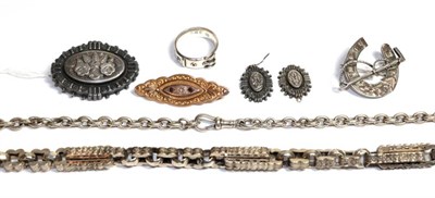 Lot 73 - A Victorian 9 carat gold oval brooch, length 4.6cm; and a quantity of silver jewellery...