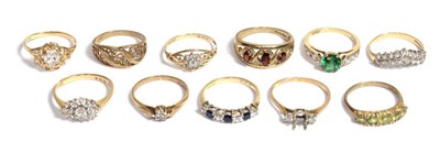 Lot 74 - Six 14 carat gold gemset rings'; and five 9 carat gold gemset rings, various finger sizes (11)