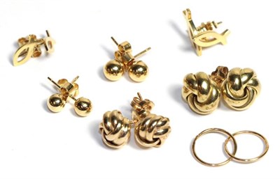 Lot 76 - Two pairs of 18 carat gold stud earrings; two pair of stud earrings, stamped '18CT'; two pairs of 9