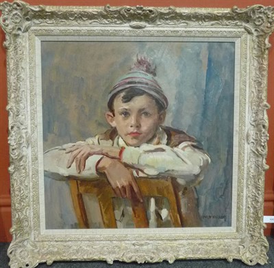 Lot 1009 - Philip Naviasky (1894-1983) Portrait of a Boy, wearing a white shirt, brown waistcoat and...