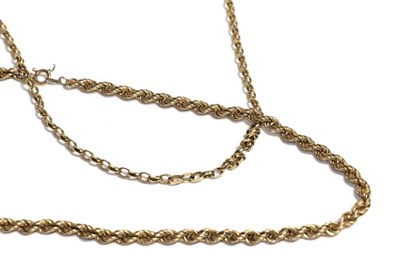 Lot 92 - A 9 carat gold belcher chain, length 54cm; and a 9 carat gold rope chain, length 47cm