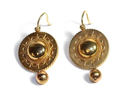 Lot 95 - A pair of drop earrings with Victorian panels, drop length 3.5cm (later converted)