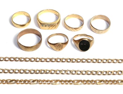 Lot 98 - A 9 carat gold gents signet ring, finger size T1/2; another 9 carat gold signet ring, finger...