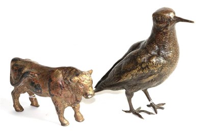 Lot 142 - A bronze model of a bird; and a cast metal model of a bull
