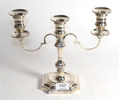 Lot 157 - A silver three light candelabrum, Barker Ellis Silver Co, Birmingham 1971, in the 18th Century...