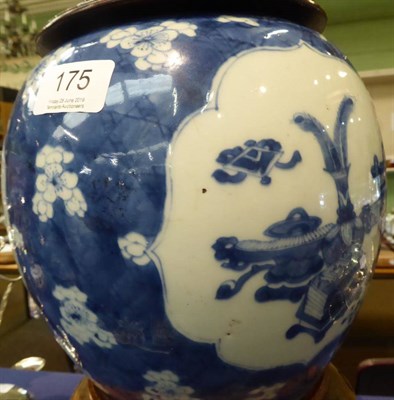 Lot 175 - An 18th/19th century Chinese blue and white porcelain ginger jar with pierced wooden cover and...