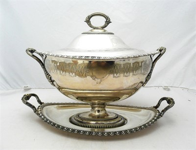 Lot 1024 - A Victorian Electoplate Soup Tureen and Stand, circa 1860, the oval twin-handled stand with...