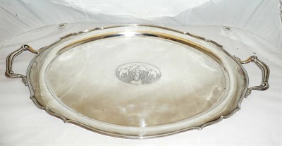 Lot 1029 - An Indian Colonial Silver Tray, marked BARTON SILVER, circa 1935, shaped oval with reeded rim...