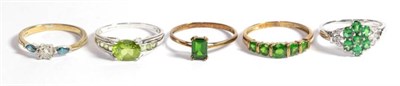 Lot 233 - Five 9 carat gold gem set dress rings including a Russian diopside example etc, various ring sizes