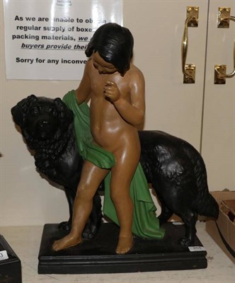 Lot 254 - A plaster Victorian model of a child and dog