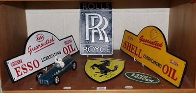 Lot 262 - A collection of reproduction car interest advertising signs including Shell; Landrover; Esso; Rolls