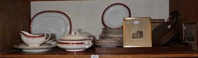 Lot 273 - An Aynsley part dinner service with red and gilt decoration; a carved mahogany twin-handled...
