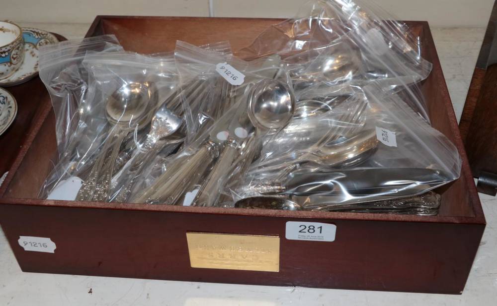 Lot 281 - A group of fourteen single place settings of electroplated flatware, all in varying patterns,...