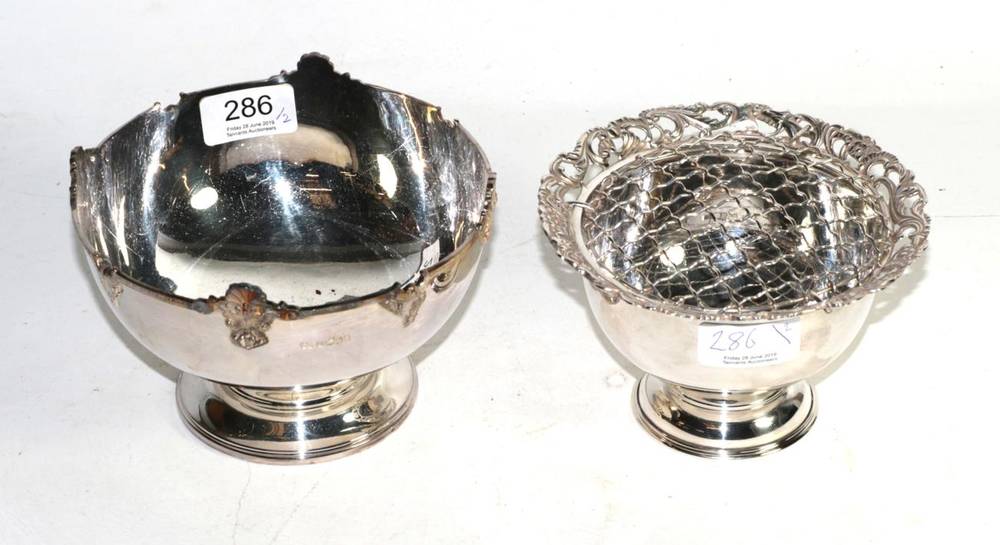 Lot 286 - A silver pedestal bowl, Camelot Silverware, Sheffield 1977, with decorative shaped rim; and a...
