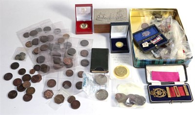 Lot 305 - Masonic tokens, coins and ephemera: box with quite an extensive collection of Masonic Lodege...