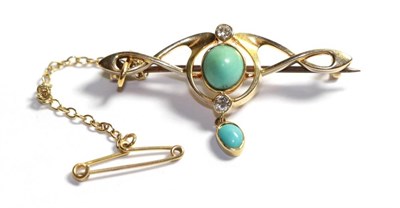 Lot 314 - A turquoise and diamond set brooch, unmarked, length 4cm