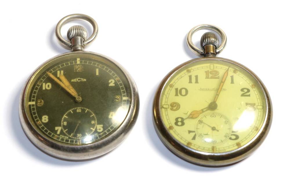 Lot 317 - Two military pocket watches, one marked Jaeger Le Coultre and the other RECTA (a.f.)