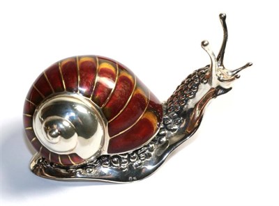 Lot 325 - A Saturno silver and enamel snail, stamped 925, 8cm length