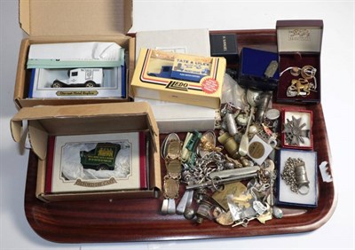 Lot 336 - Assorted jewellery; badges; silver spoons; whistles and other collectables, to include; a 22...