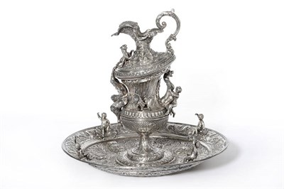 Lot 1040 - A Continental Silver Ewer and Basin, indistinct marks, circa 1880, in Renaissance style, the...