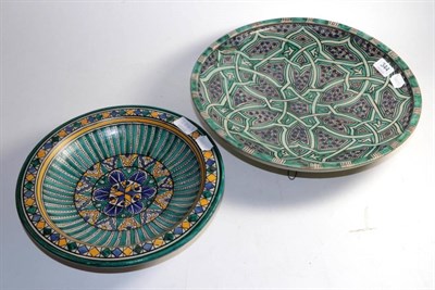 Lot 344 - Two decorative pottery bowls with Isnik style decoration