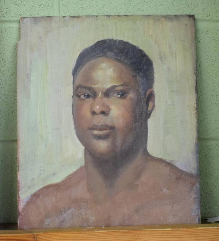 Lot 1006 - Modern British School, portrait study unknown black male sitter, head and shoulders bare...