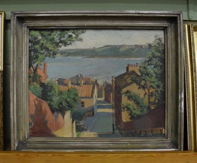 Lot 1010 - David Pare (1911-1996) Coastal view in Scarborough, possibly from St Mary's Church, oil on...