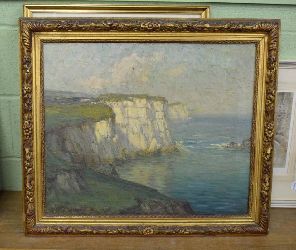 Lot 1019 - Parker Hagarty RCA (1859-1934) Coastal landscape, probably the White Cliffs of Dover, oil on...