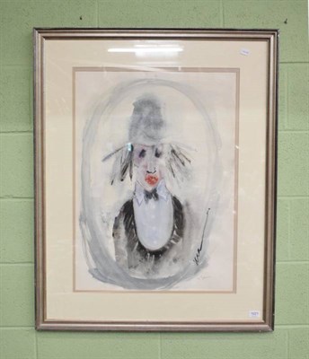 Lot 1021 - Michael Gibbison (20th century), Max Wall Clown, signed, mixed media, 74cm by 54cm