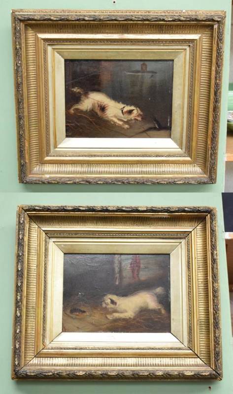 Lot 1022 - Follower of George Armfield, ''The Trapped Rat'' and ''The Escaped Rat'', pair of oils on...