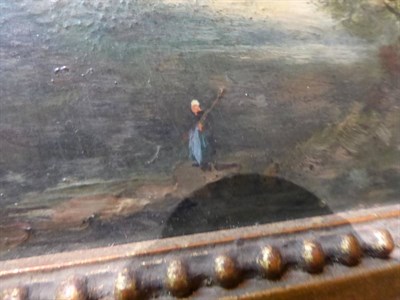 Lot 1023 - French School (19th century) Figure in a tree lined landscape, oil on panel, 11.5cm by 16.5cm;...