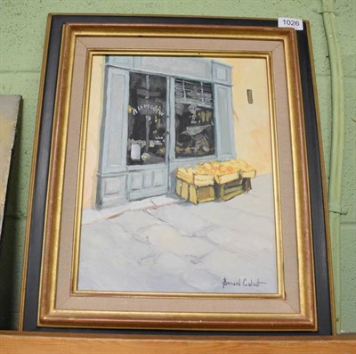 Lot 1026 - Bernard Calvet (b.1939), Exterior of a French bakery, signed oil on canvas, signed verso, 33.5cm by