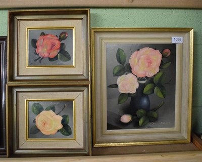 Lot 1038 - George Leslie Reekie (1911-1969) three oil on board studies of roses, all signed (3)
