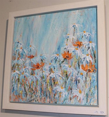 Lot 1074 - Carl Scanes (Contemporary) Poppies and daisies, oil on canvas, labelled to reverse, 76cm by...