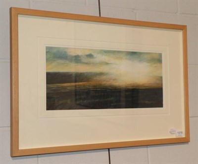 Lot 1076 - Jim Wright (b.1945), Moorland landscape, signed, mixed media, 21.5cm by 50cm