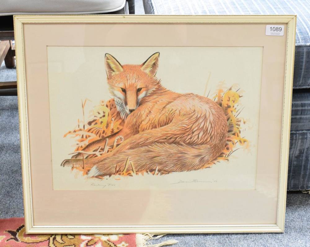 Lot 1089 - David Binns (b.1935-) ''Resting Fox'', signed and inscribed, pastel