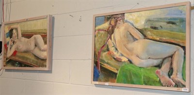 Lot 1096 - British School (21st century) A pair of female nudes ''Marion with Ribbons'' and a reclining...