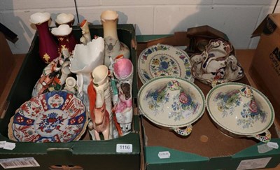 Lot 1116 - Two boxes of ceramics including Masons, Staffordshire, Imari, etc