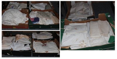 Lot 1139 - Ten boxes of assorted table and other linens including: napkins; crochet; embroidered table...