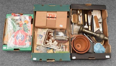 Lot 1164 - Assorted items including 1950's Christmas decorations, bobbins, Mintons large Shelley tile,...