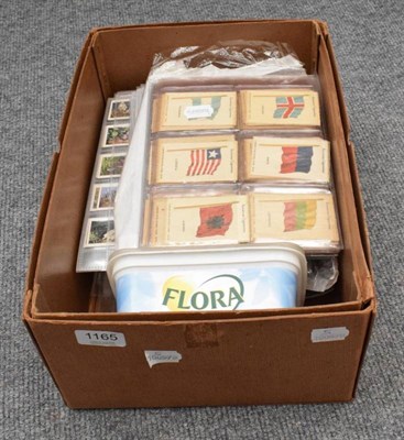Lot 1165 - Box of cigarette cards, large quantity including some good Kensitas silk cards with flags; then...