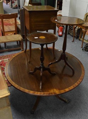 Lot 1205 - An Edwardian mahogany and satinwood banded sewing box, labelled J.C Vickery, registration...