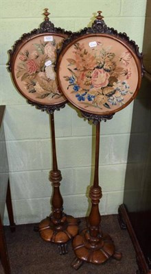 Lot 1237 - Pair of Victorian rosewood firescreens with circular tapestry panels