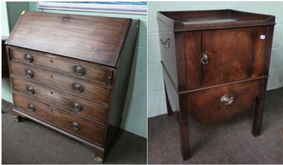 Lot 1252 - George III mahogany bureau and a George III mahogany bedside cupboard (2)