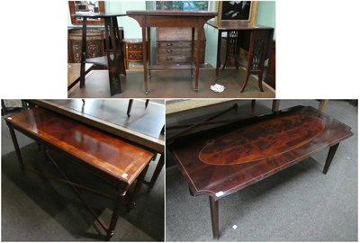 Lot 1260 - Edwardian mahogany and inlaid fold over card table; together with an Edwardian Sutherland table; an