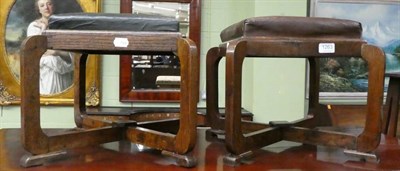 Lot 1263 - Part of Art Deco oak footstools, one covered in green, the other brown