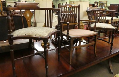 Lot 1274 - Three Edwardian mahogany inlaid side chairs