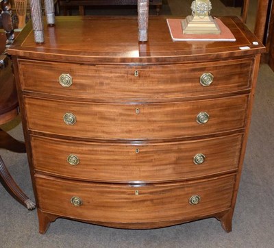 Lot 1282 - Late George III mahogany and inlaid bow fronted chest of drawers